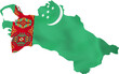 Turkmenistan map with waving flag.