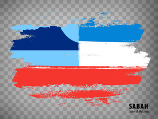 Sticker - Flag of Sabah from brush strokes. Flag State Sabah of Malaysia with title on transparent background for your web site design, app, UI. Vector illustration. EPS10.