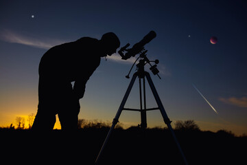 Wall Mural - astronomical telescope and equipment for observing stars, milky way, moon and planets.