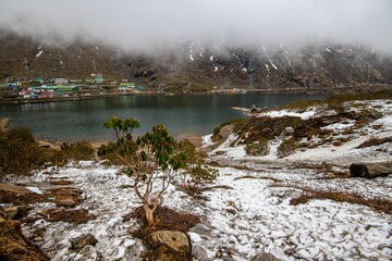 Sticker - Tsomgo (Changu) Lake, sacred natural glacial lake on top of mountain in Gangtok, Sikkim, India.