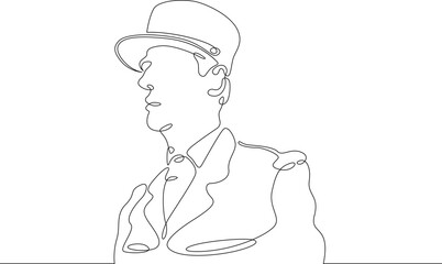 One continuous line. Historical character. French military general. French President Charles de Gaulle. Military in dress uniform.One continuous line on a white background.