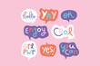 Popular words retro lettering sticker set vector illustrations