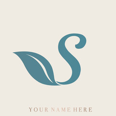 Wall Mural - Letter S leaf logo.Alphabet initial.Lettering sign isolated on light fund.Decorative style icon for brand identity.Beauty, spa font monogram.Plant, petal shape.Healthy lifestyle concept.