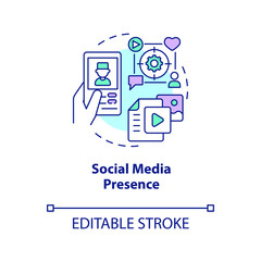 Wall Mural - Social media presence concept icon. Medical industry. Digital marketing in medicine abstract idea thin line illustration. Isolated outline drawing. Editable stroke. Arial, Myriad Pro-Bold fonts used