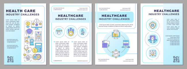 Medical sector challenges brochure template. Healthcare industry. Leaflet design with linear icons. Editable 4 vector layouts for presentation, annual reports. Arial, Myriad Pro-Regular fonts used
