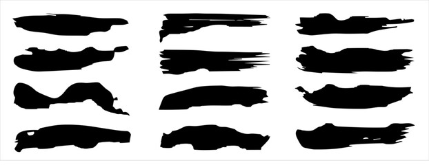 Wall Mural - Vector collection of artistic grungy black paint hand made creative brush stroke set isolated on banner background. A group of abstract grunge sketches for design education or graphic art decoration