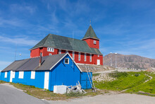 Exterior View Of The New Church, Built In 1926, In The Town Centre In The City Of Sisimiut, Greenland, Denmark, Polar Regions