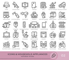 Set of conceptual icons. Vector icons in flat linear style for web sites, applications and other graphic resources. Set from the series - Household Appliances. Editable stroke icon.