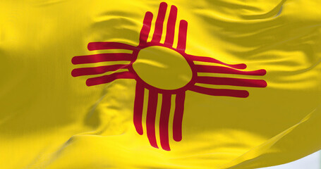 Wall Mural - Flag of New Mexico state waving in the wind on a clear day