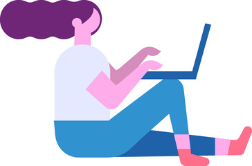 Sticker - Person with laptop flat vector people