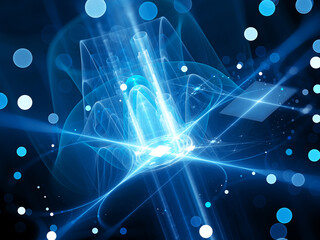 Wall Mural - Blue glowing futuristic quantum processor