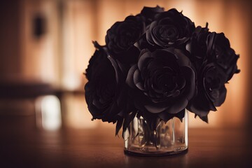 A bouquet of black roses.	