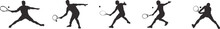 Set Of Silhouettes Of People Playing Tennis