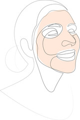 Wall Mural - Woman beauty face with facial mask continuous line drawing. Skin care or cosmetic mask. Vector illustration.