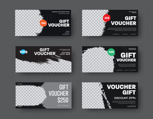Wall Mural - set of vector black gift voucher templates with grunge elements