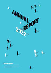 Wall Mural - Annual minimalistic report blue cover template with people icons