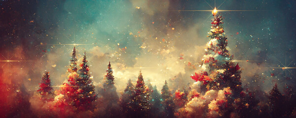 Wall Mural - abstract fantasy festive christmas tree background header wallpaper background 3d illustration.