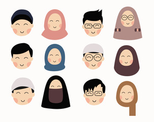 Set of muslim illustration. Hijab muslim woman.