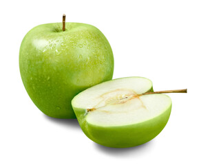 Wall Mural - Fresh ripe green apples on white background