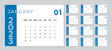 Monthly Desk Calendar Template For 2023 Year. Week Starts On Monday