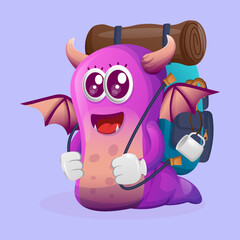 Wall Mural - Cute purple monster adventure trekking