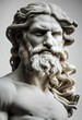 Hyper-realistic illustration of a long-haired and bearded statue of a male
