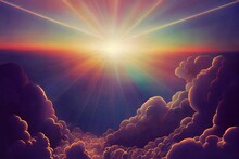 Hyper-realistic Illustration The Sun Glaring So Bright Above The Clouds - Heavenly Concept