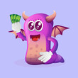 Cute purple monster holding money