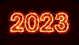Fototapeta  - Illustration of abstract fire of the numbers 2023 - represents the new year