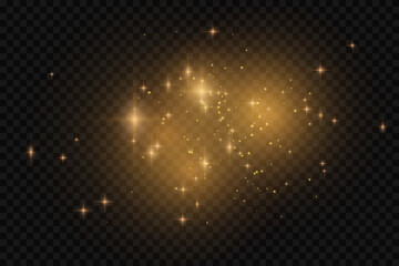 Wall Mural - golden star dust light effect isolated on transparent. stock royalty free vector illustration