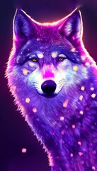 Wall Mural - AI-Generated hyper-realistic 3D illustration of a fantasy purple glowing wolf