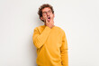 © Asier - Young caucasian curly hair man isolated on white background having a strong teeth pain, molar ache.