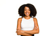 © Asier - Young African American woman isolated who feels confident, crossing arms with determination.