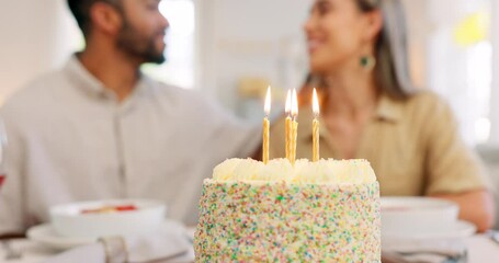 Canvas Print - Cake, anniversary or birthday, couple celebrate and romantic together, kiss and love during dinner date. Young, man and woman, relationship growth and spending quality time, food and dessert to enjoy