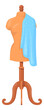 Mannequin with blue cloth. Tailor craft cartoon logo