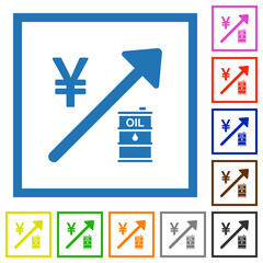 Poster - Rising oil energy japanese Yen prices flat framed icons