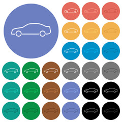 Poster - Car contour side view round flat multi colored icons