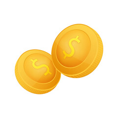 Poster - Coin with Dollar symbol. Gold cartoon coin. Vector illustration.