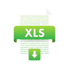 Sticker - Download XLS button. Downloading document concept. File with XLS label and down arrow sign. Vector stock illustration.