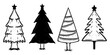 Christmas tree Collection set Doodle Illustration cartoon sketch for tattoo, stickers, etc