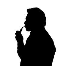 Silhouette Of Bearded Man Smoking Pipe Thinking