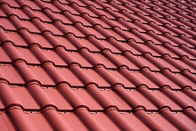A Picture Closeup Of A Red Corrugated Metal Sheet Wavy Roof