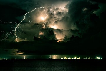 Wall Mural - Scenic shot of a lighning strike at night