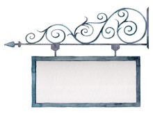 Vintage Wrought Iron Rectangular Blank Sign Frame In Watercolor