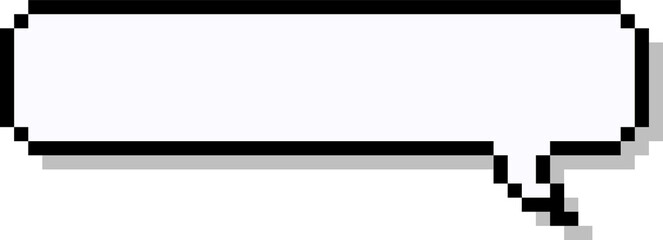 Pixel speech bubble or chat icon. Pixel art communication bubble with shadow. Empty pixelated template of quick tip badge or message box in 8 bit style.