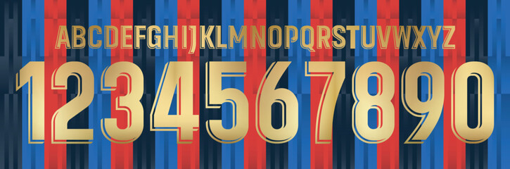 Wall Mural - font vector team 2022 kit sport style font. football style font with lines and points inside. messi. Barcelona font. sports style letters and numbers for soccer team