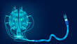 Cartoon drawing of a brain with transcranial magnetic stimulation