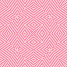 Vector Geometric Lines Seamless Pattern. Abstract Background With Bright Pink Stripes, Lines, Arrows, Repeat Tiles. Retro Vintage Style Graphic Texture. Trendy Creative Trippy Geo Design For Decor