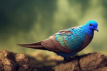 Blue Pigeon With Face Details, Symmetrical Eyes With Details