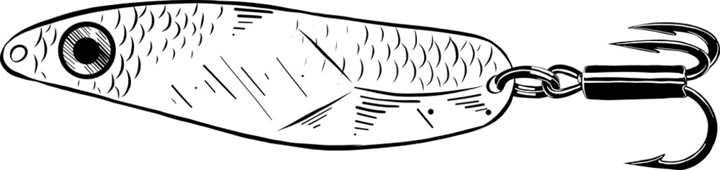 PNG engraved style illustration for posters, decoration and print. Hand drawn sketch of fish minnow in black isolated on white background. Detailed vintage etching style drawing.	
